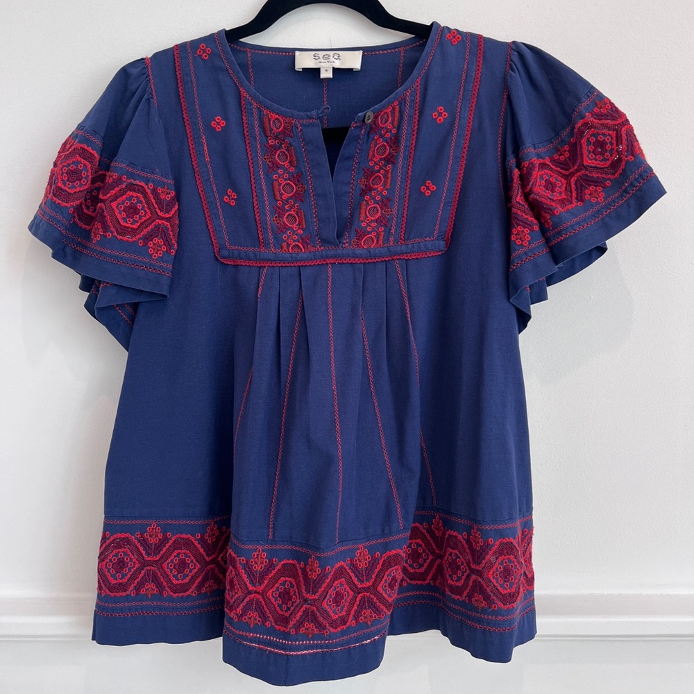 Embroidered Sea NY Top